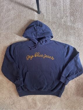 GAP Navy Hoodie with Gold Script Logo